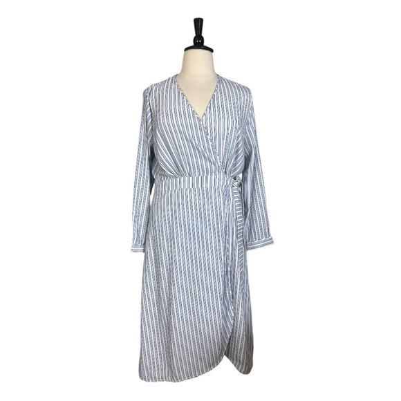 Time & Tru Wrap Dress Midi Long Sleeves Blue Cream Stripe Women’s Size XXL - 20 - Picture 12 of 12